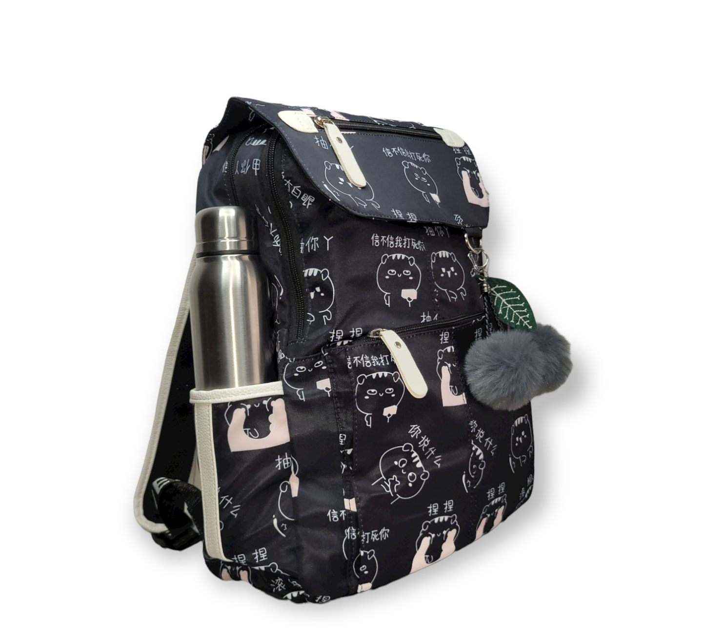 Black emoji cat trendy backpack